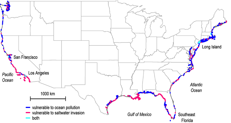 Map showing key regions of “submarine water discharge” along the coast. Image: Ohio State University
